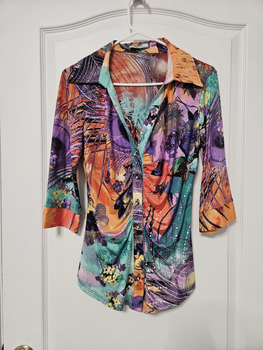 Bright Abstract Floral Button-Front Women's Top - Multicolor